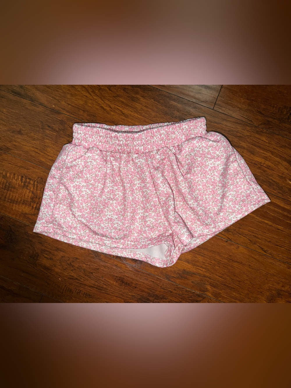 Women's Pink Floral Athletic Shorts with Elastic Waist